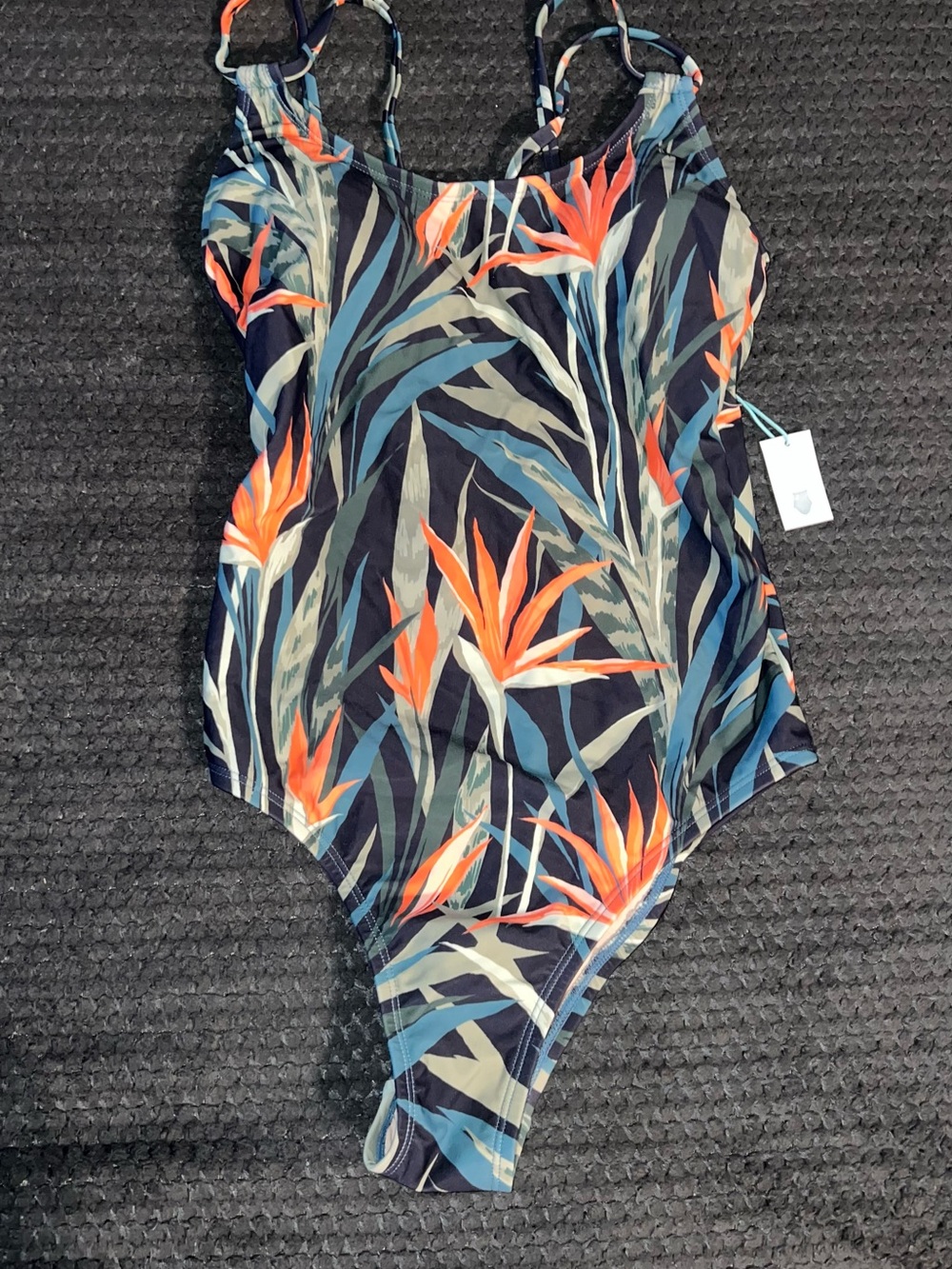 Tropical Floral One-Piece Swimsuit in Navy with Orange Accents